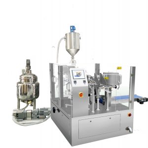 تعبئة وتغليف أوتوماتيكي للأكياس مسبقة الصنع مع حشو مكبس للسائل والمعجون