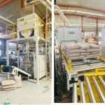 خط تعبئة وتعبئة الكريات الخشبية بوزن 15 كجم جاهز للتسليم